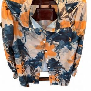 Orange and blue floral print